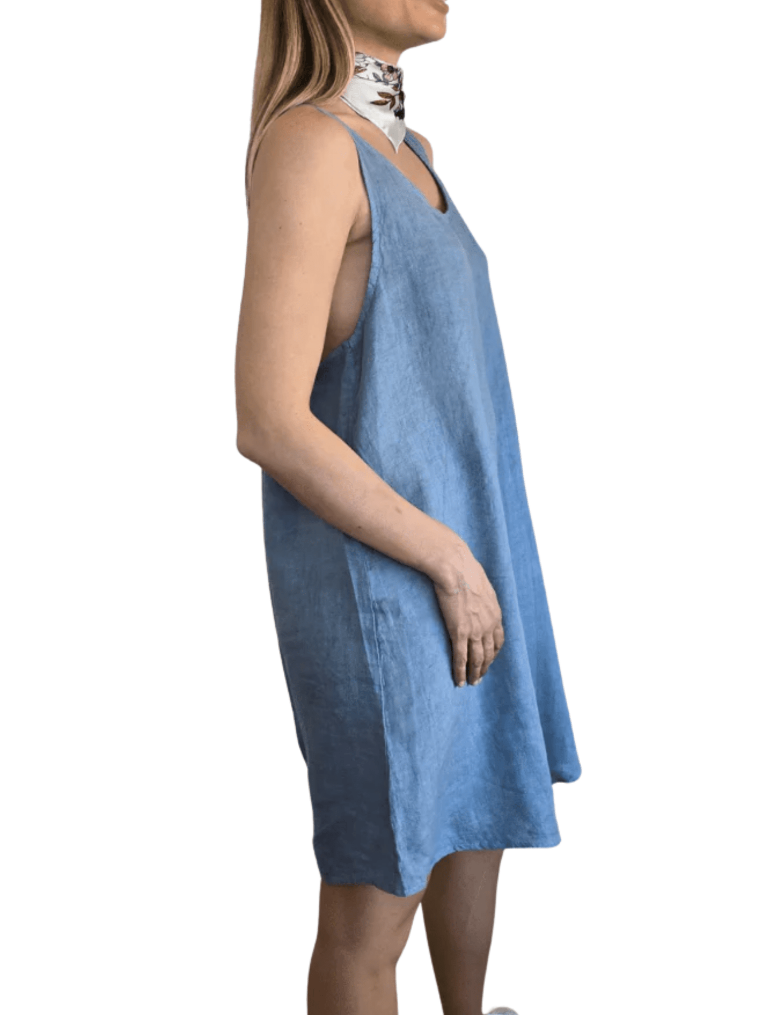 Vestido de Lino Italiano sin mangas, color Celeste