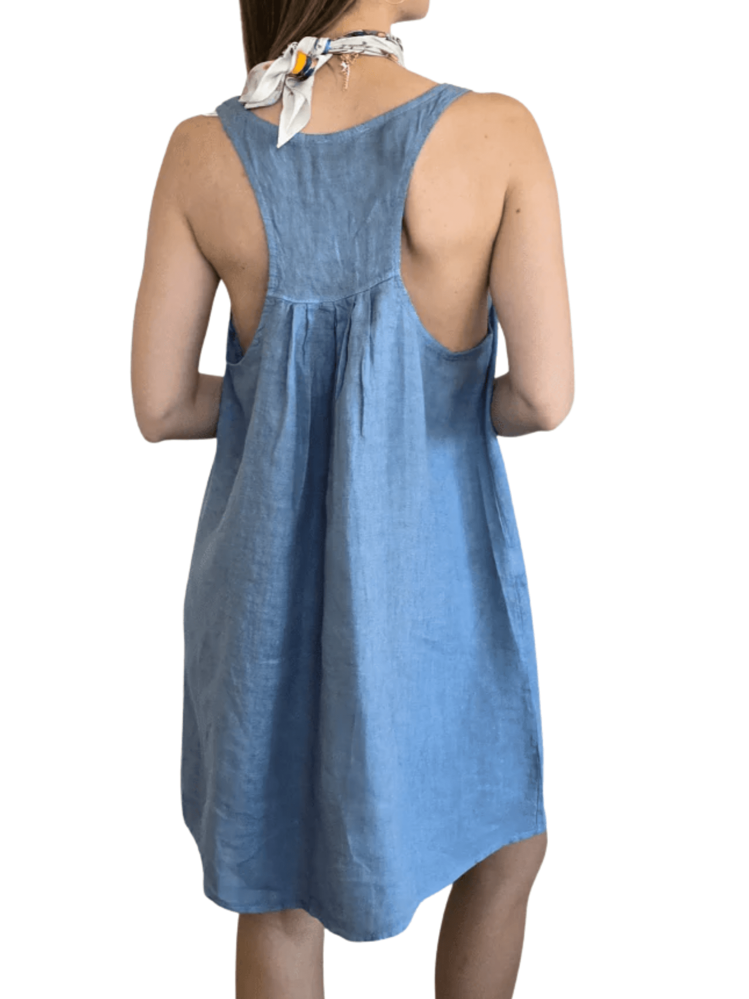 Vestido de Lino Italiano sin mangas, color Celeste