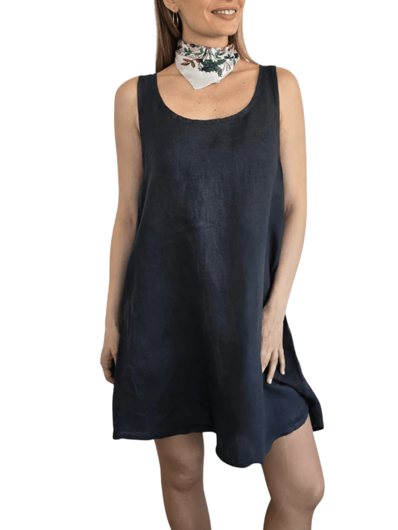 Vestido de Lino Italiano sin mangas, color Gris