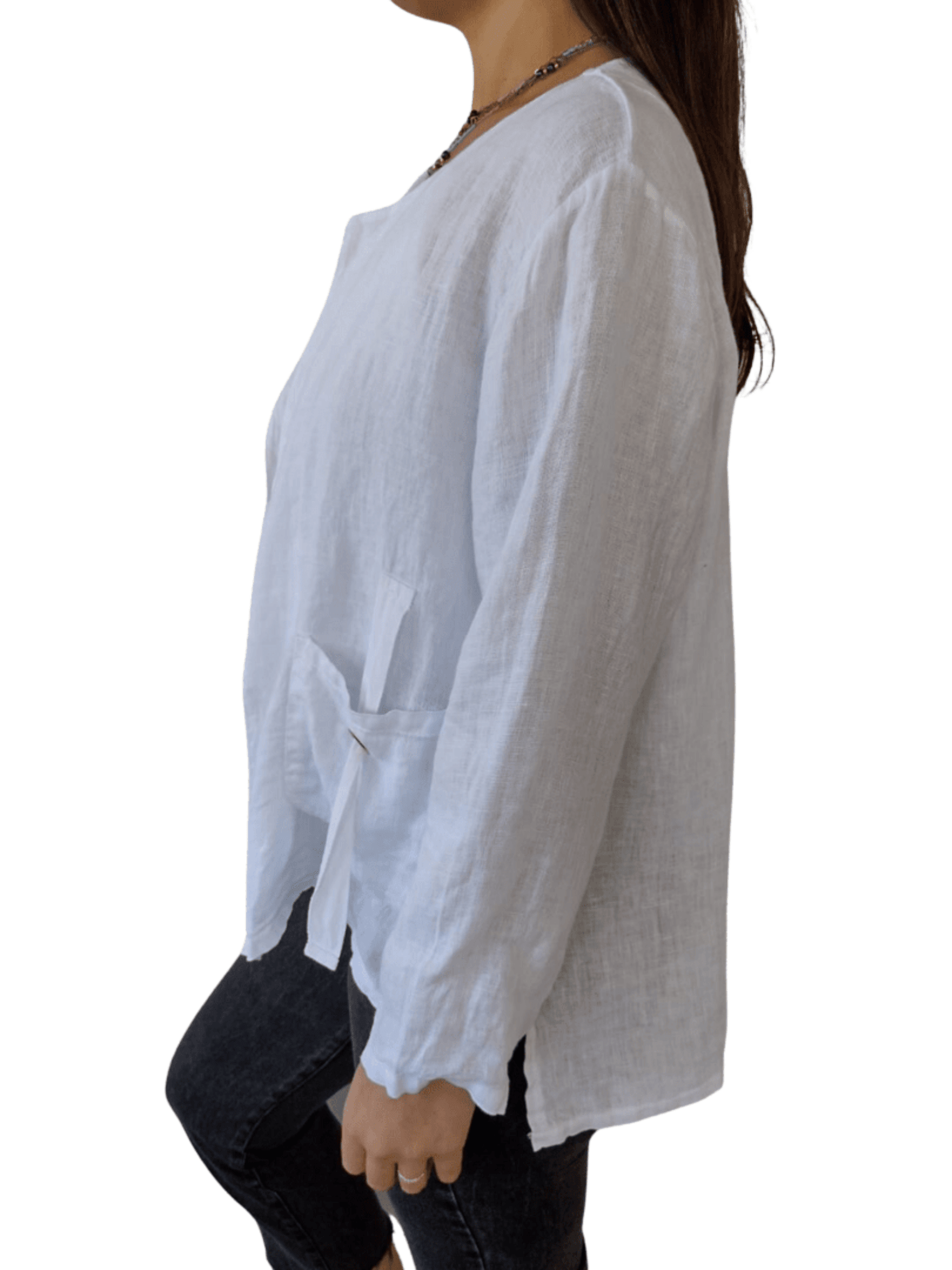 Chaqueta de lino Italiano con ojetillo en el bolsillo, color blanco