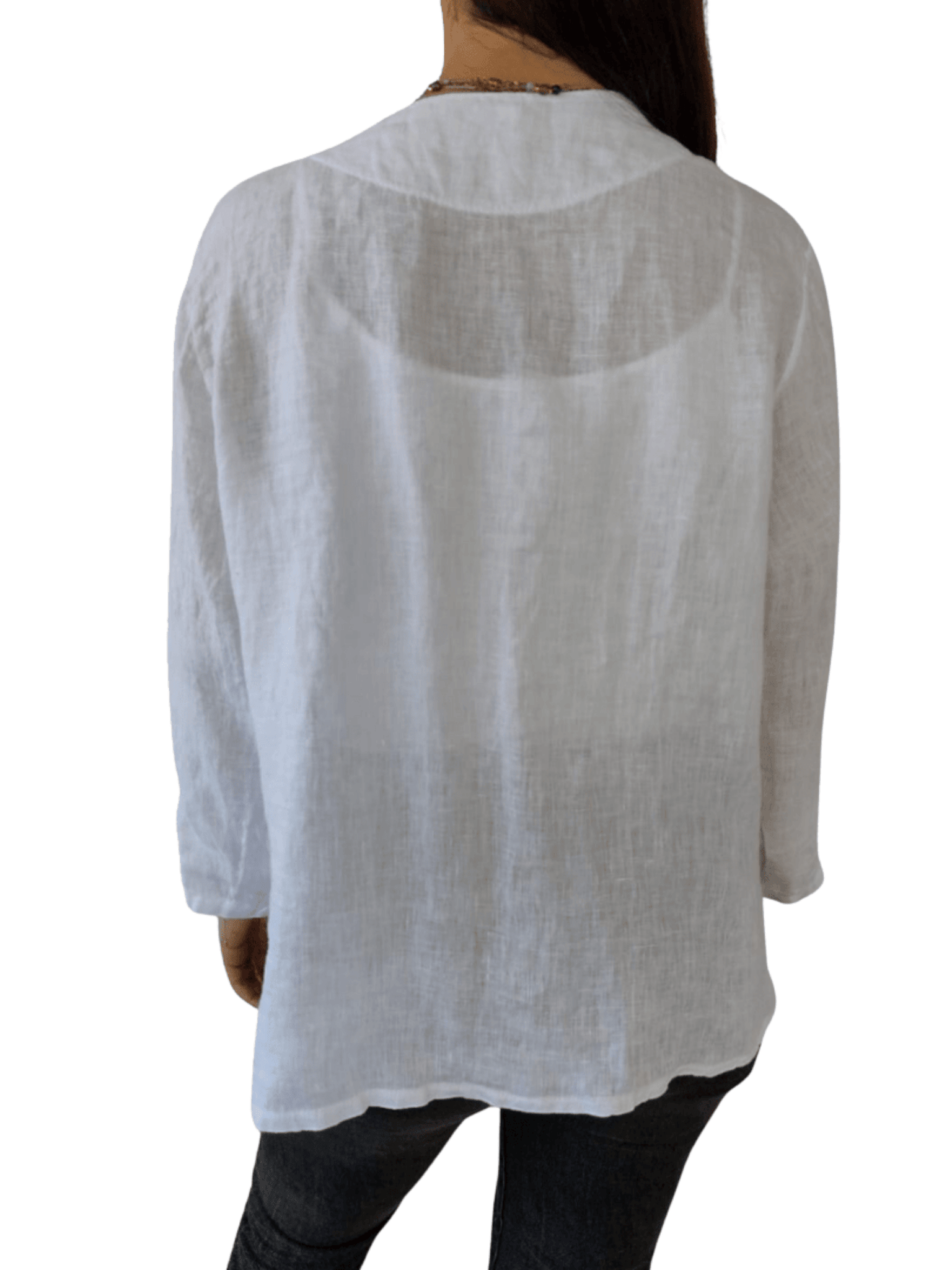 Chaqueta de lino Italiano con ojetillo en el bolsillo, color blanco