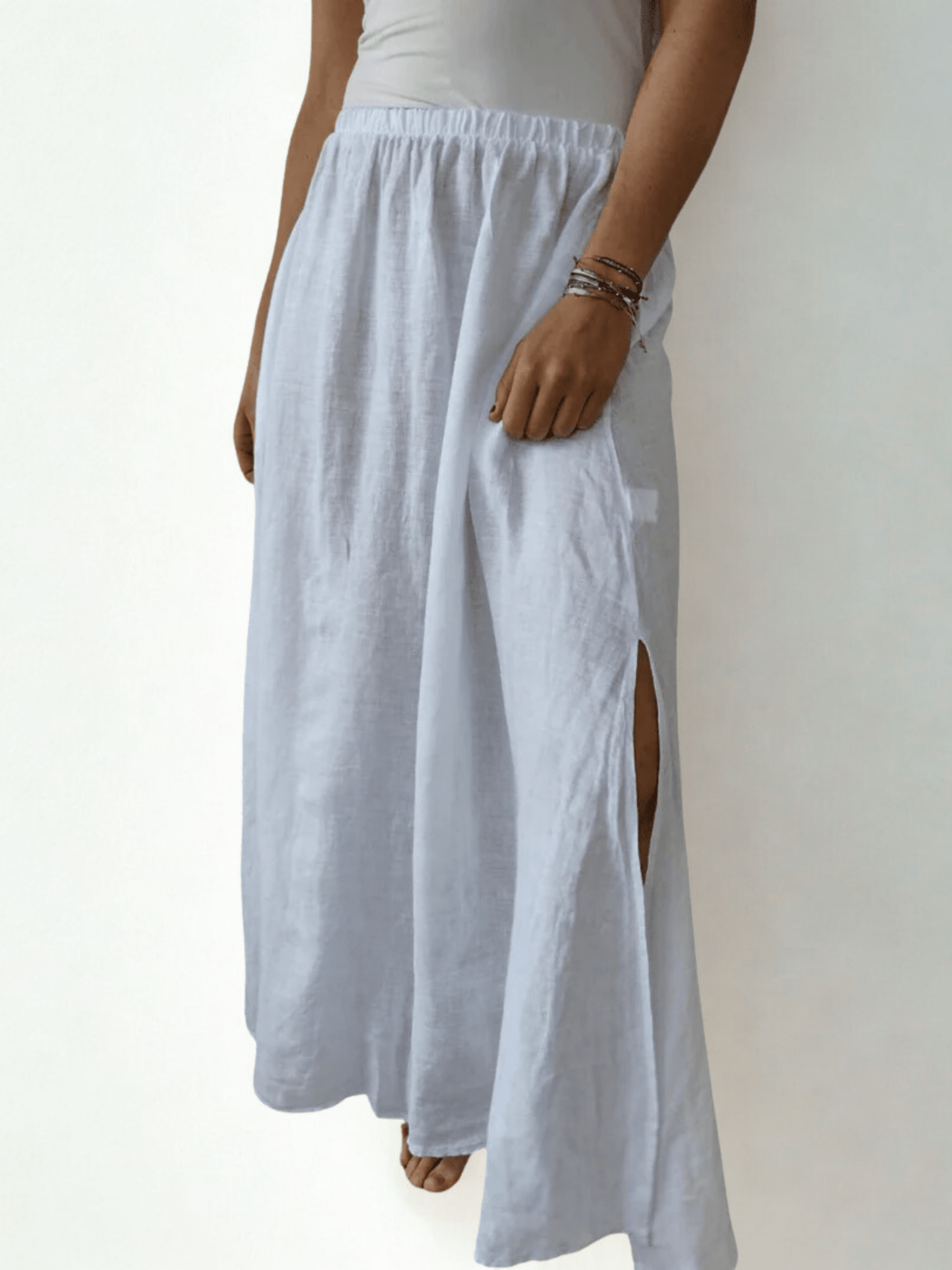 Pollera de lino Italiano, color blanco