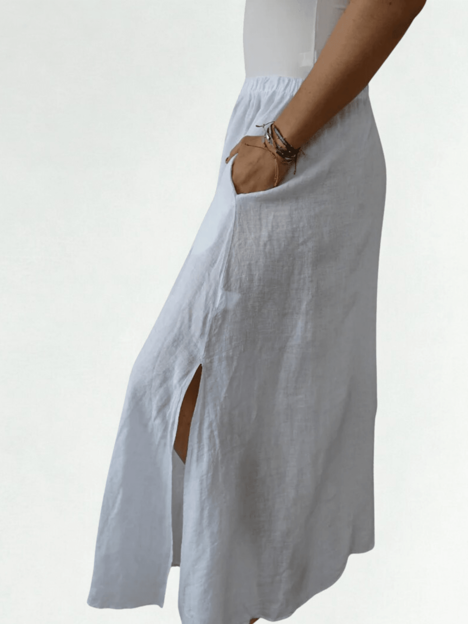 Pollera de lino Italiano, color blanco