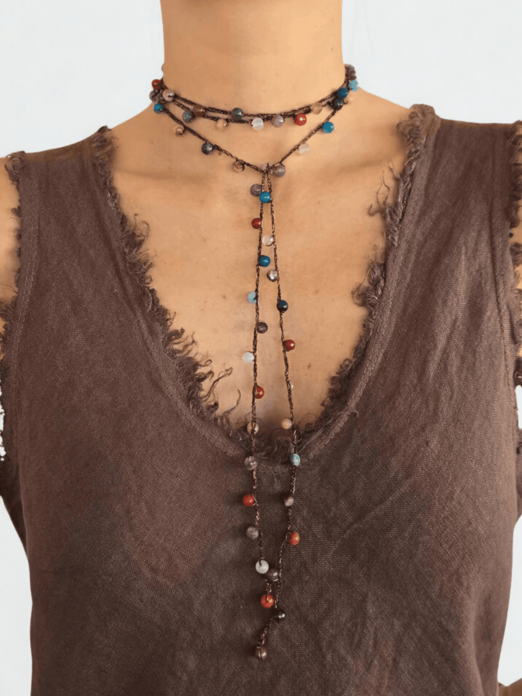 Collar Largo con ágatas, color Café