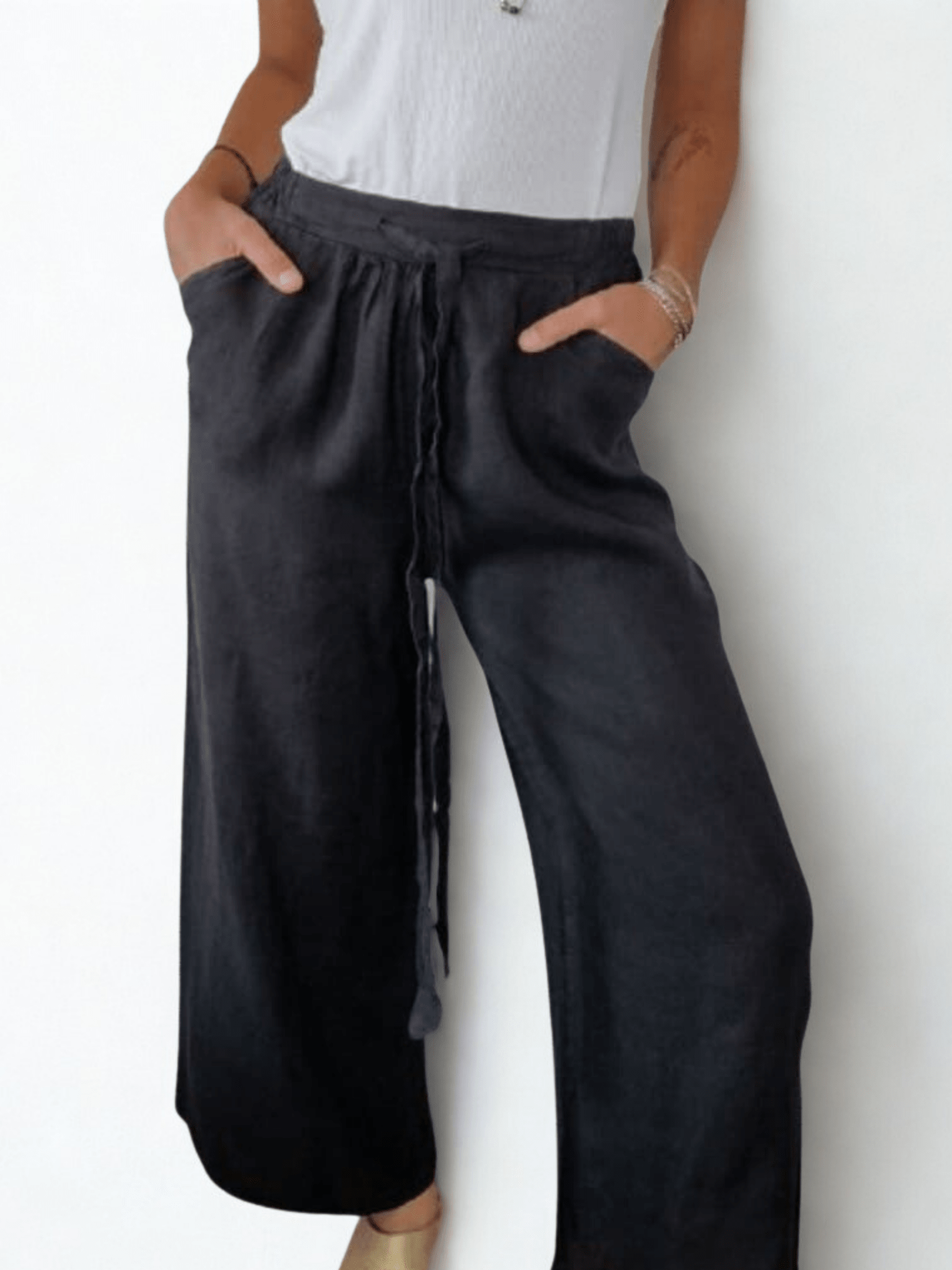 Pantalón Palazzo LINO Italiano, color negro