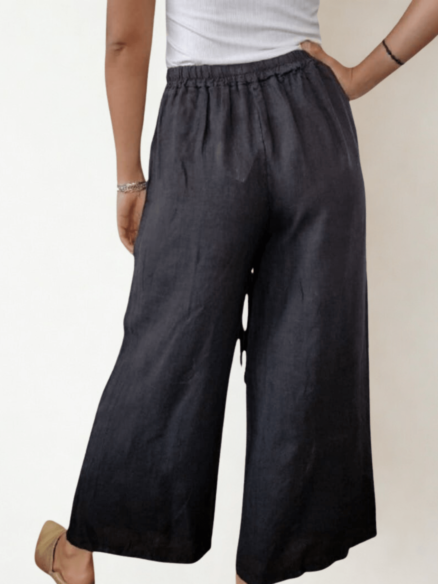 Pantalón Palazzo LINO Italiano, color negro