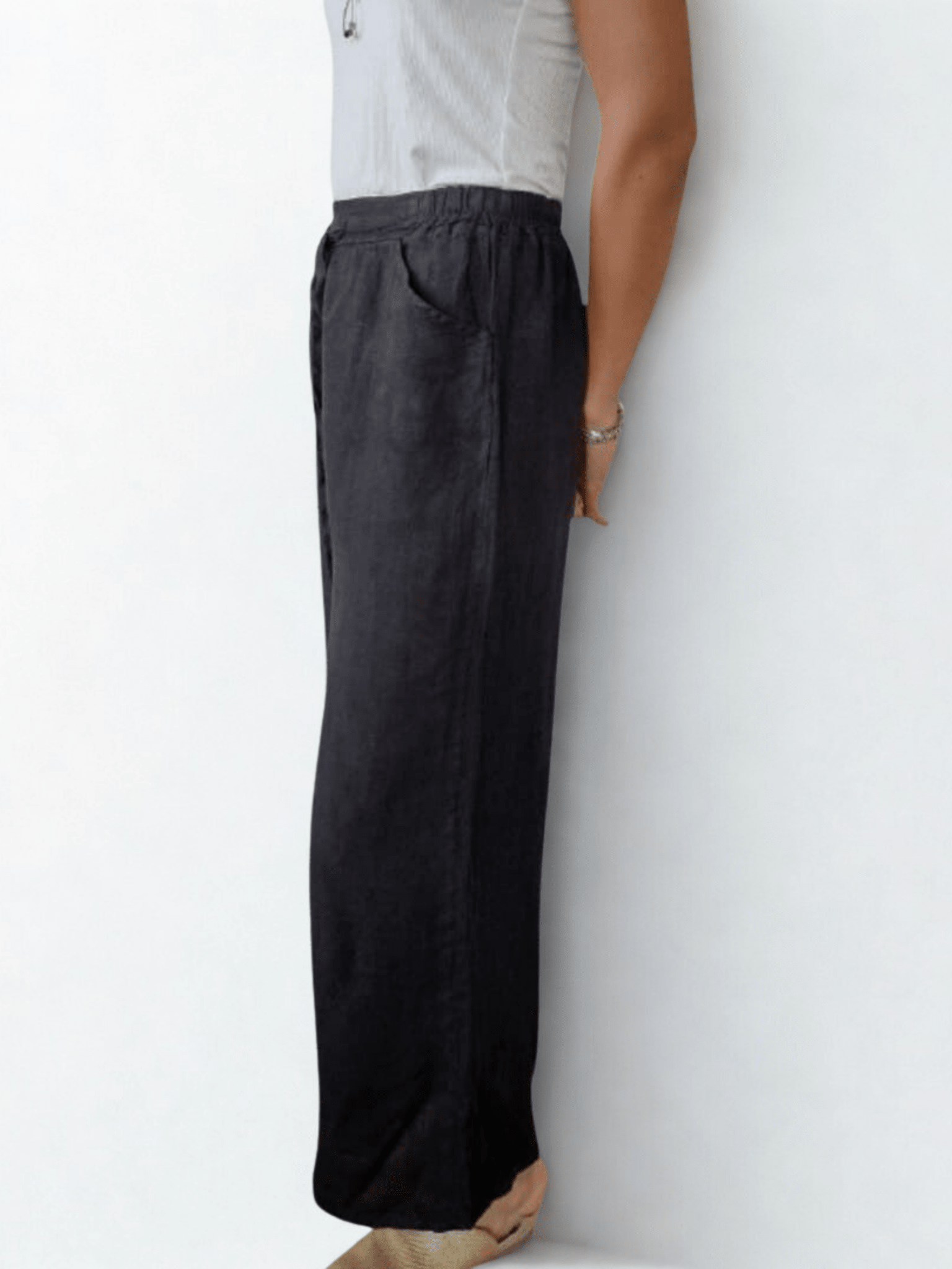 Pantalón Palazzo LINO Italiano, color negro