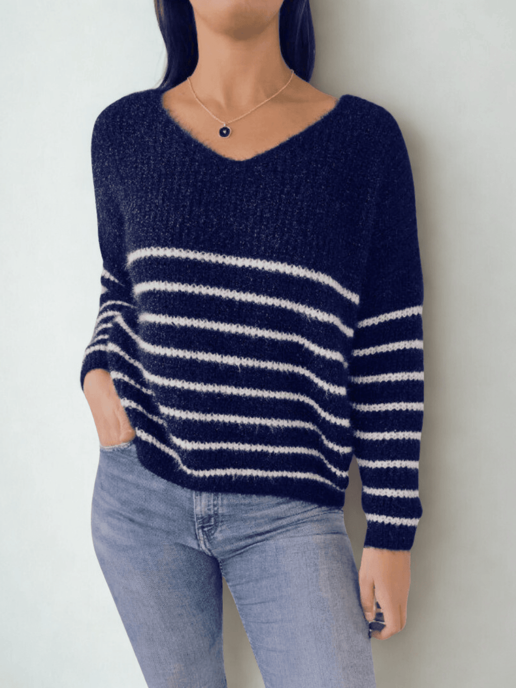Sweater Italiano rayado, color Azul Marino