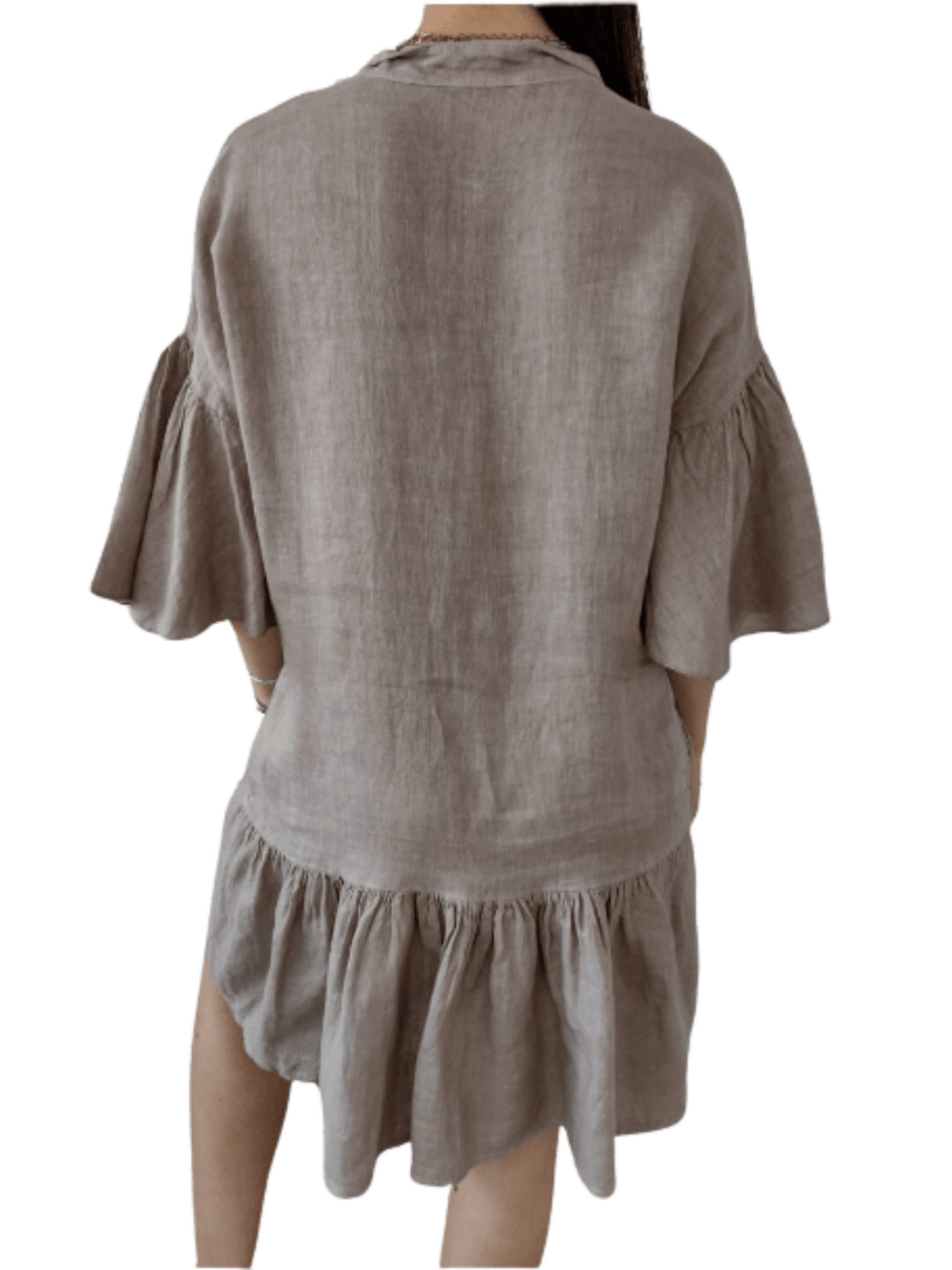 Vestido de lino Italiano con vuelos, color taupe