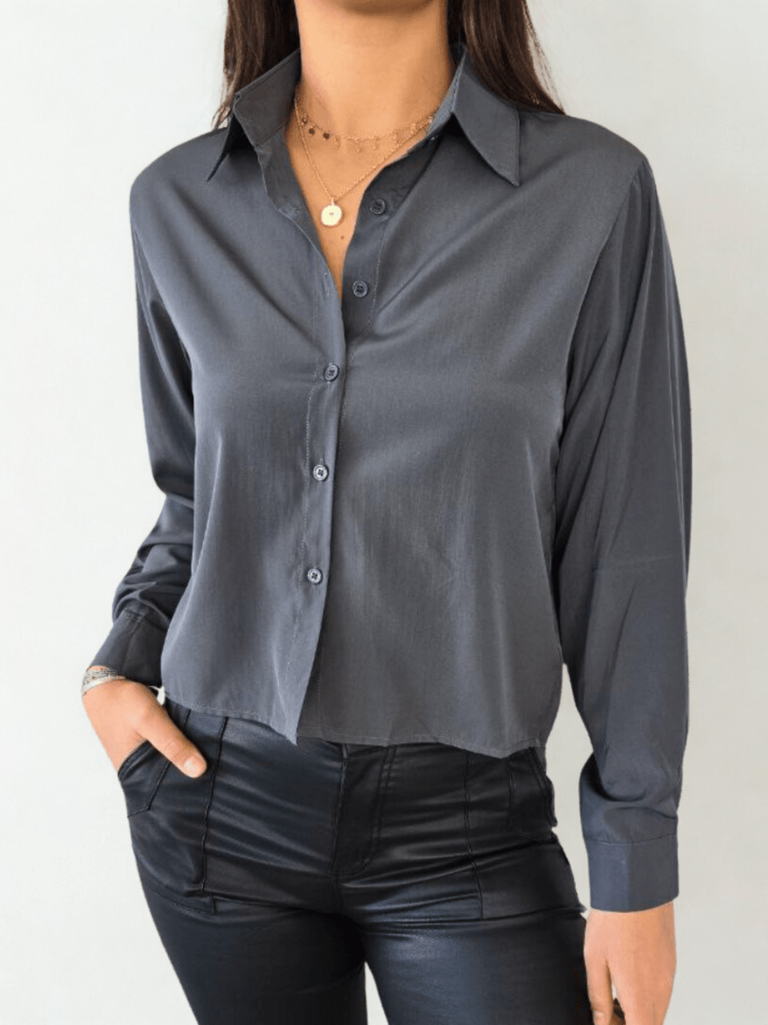 Blusa Básica Corta, color Gris