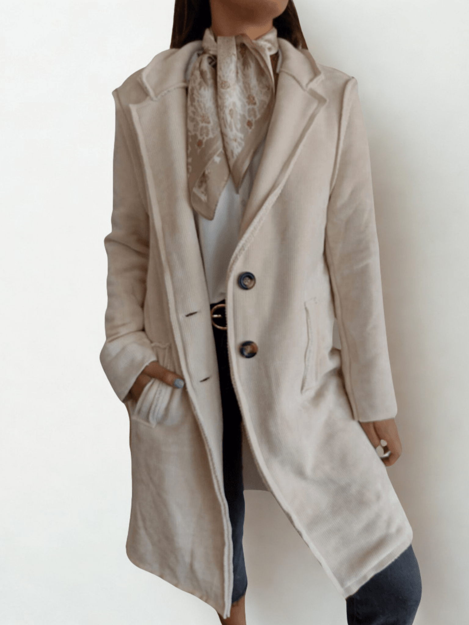 Abrigo Italiano de Cotelé con chiporro, color blanco Invierno