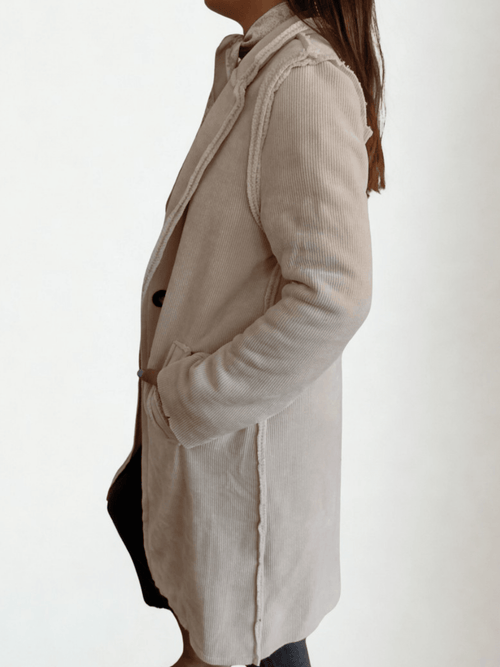 Abrigo Italiano de Cotelé con chiporro, color blanco Invierno