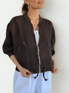Chaqueta Bomber Italiana 100% Lino, color Chocolate