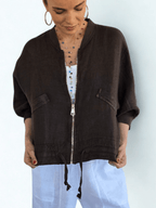 Chaqueta Bomber Italiana 100% Lino, color Chocolate