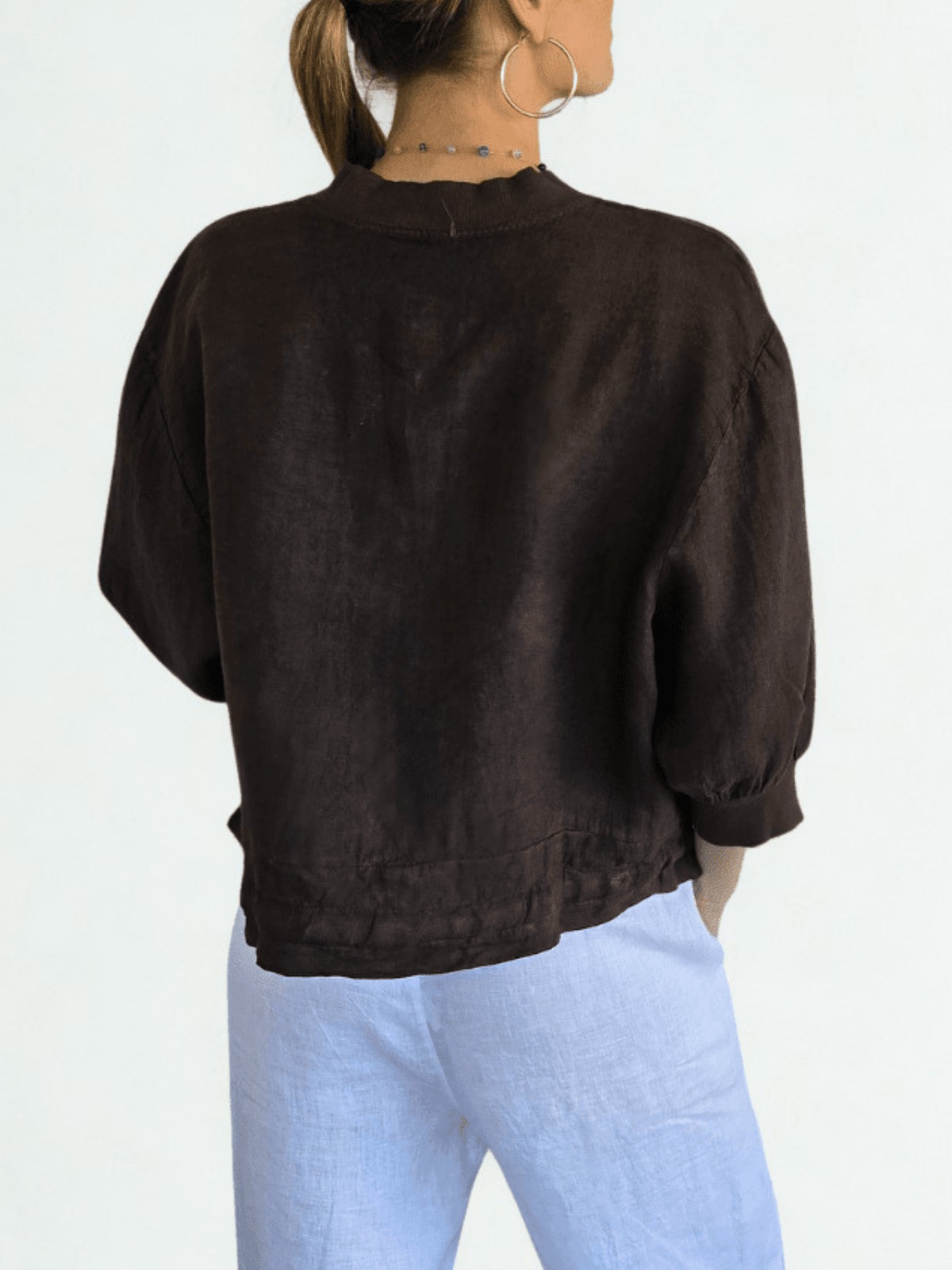 Chaqueta Bomber Italiana 100% Lino, color Chocolate