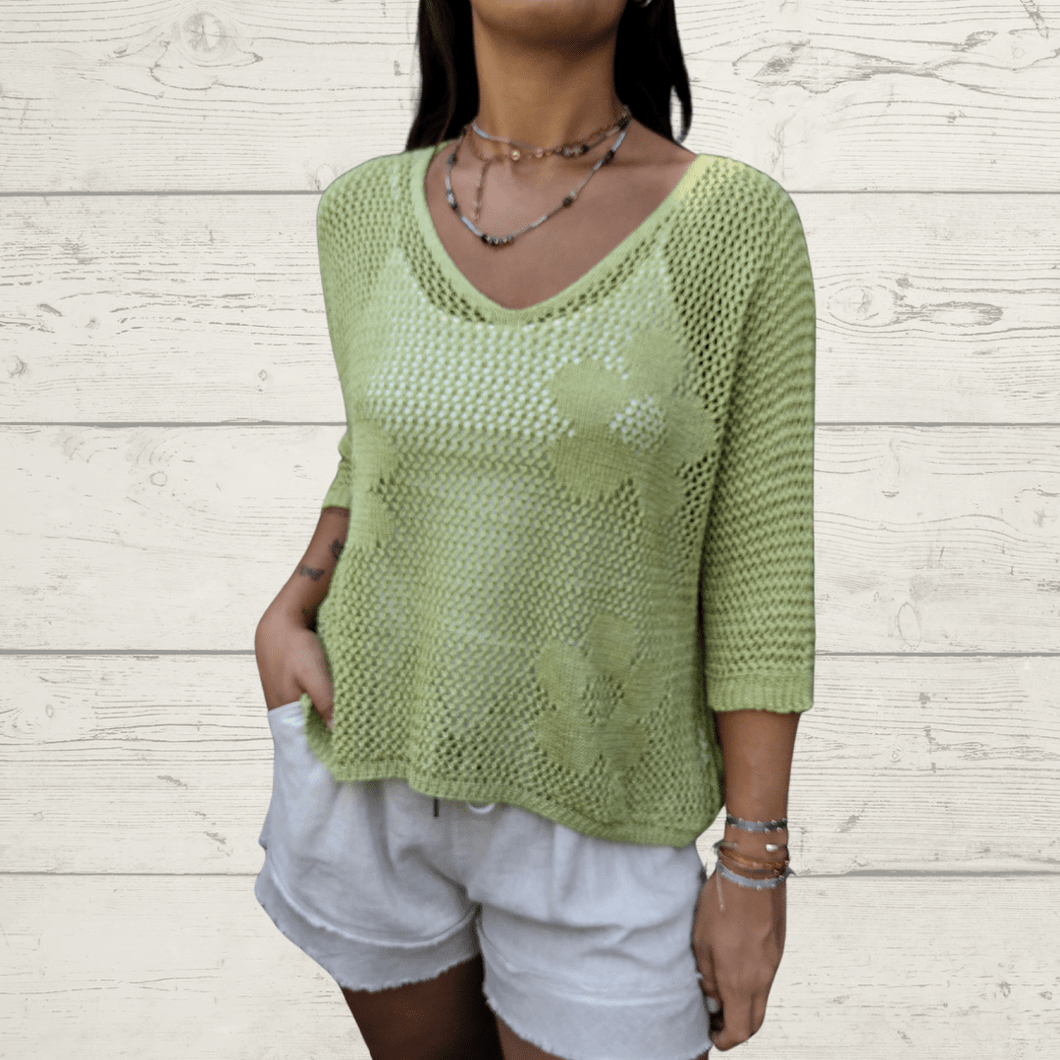 Sweater Italiano con flores, color pistacho