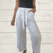 Cargar imagen en el visor de la galería, Pantalon de Lino Italiano con lazo en la cintura, color blanco
