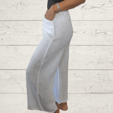 Cargar imagen en el visor de la galería, Pantalon de Lino Italiano con lazo en la cintura, color blanco
