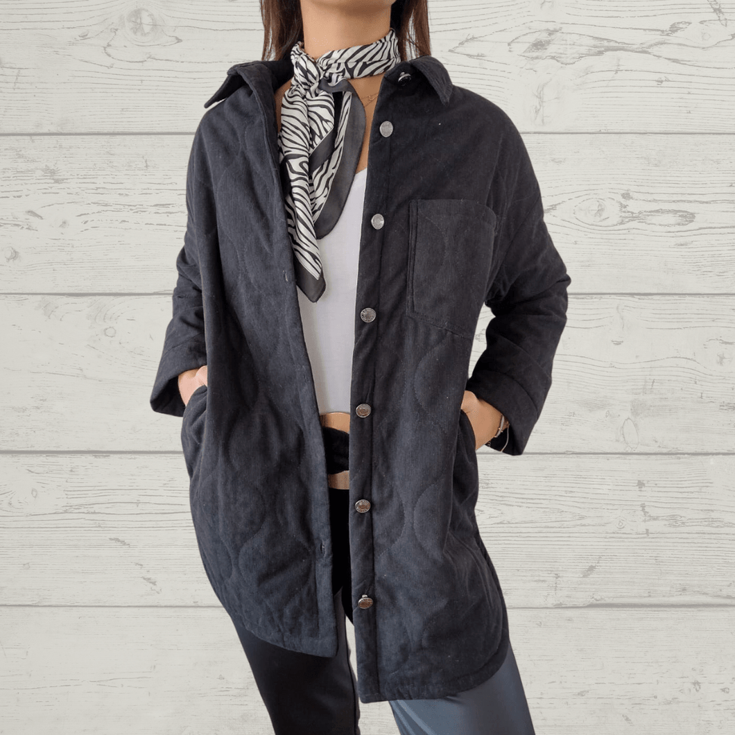 Chaqueta de cotelé mil rayas, color negro