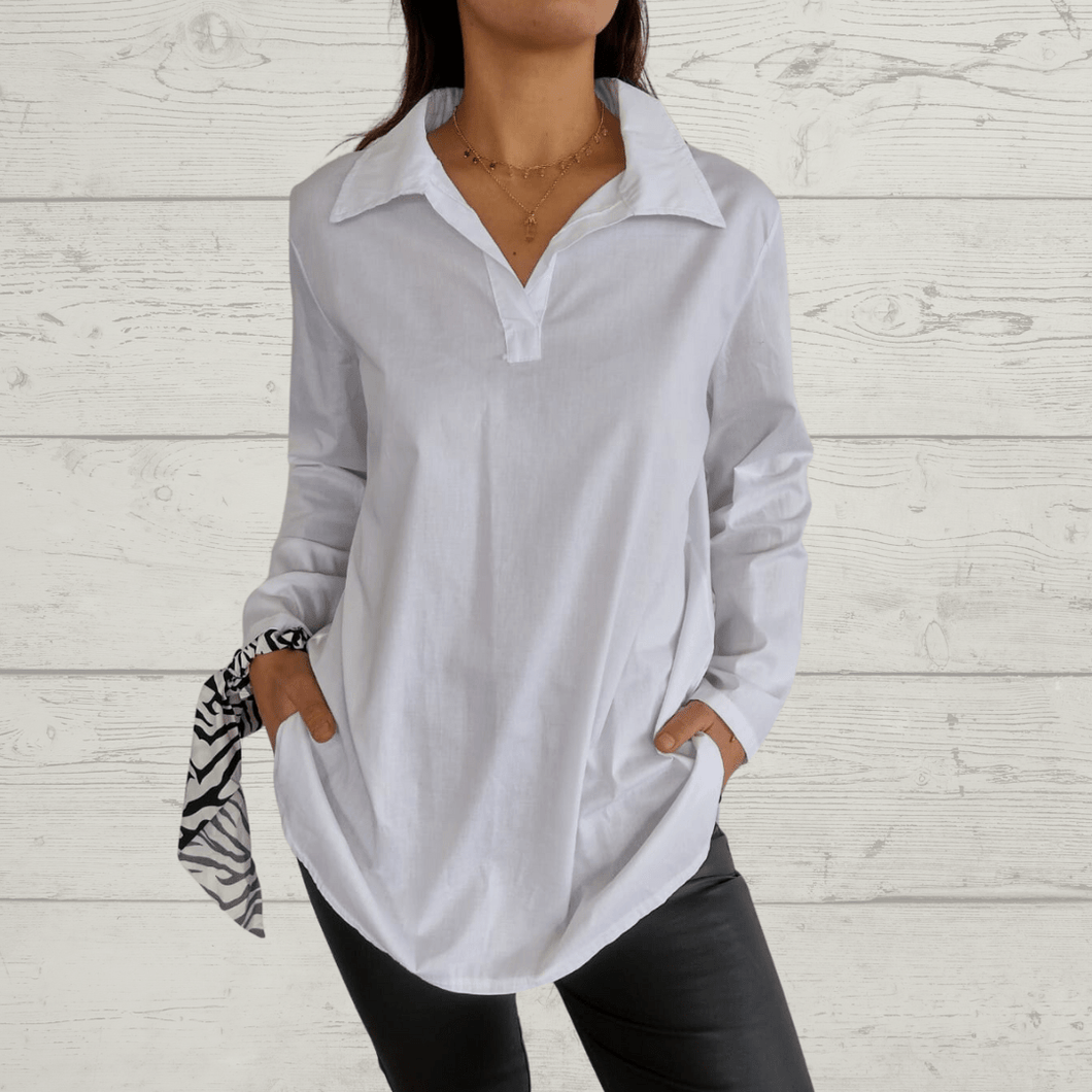 Blusa Italiana escote en V, color blanco