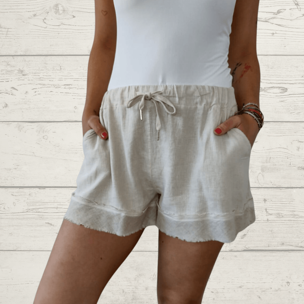 Short Italiano de lino con viscosa, color beige