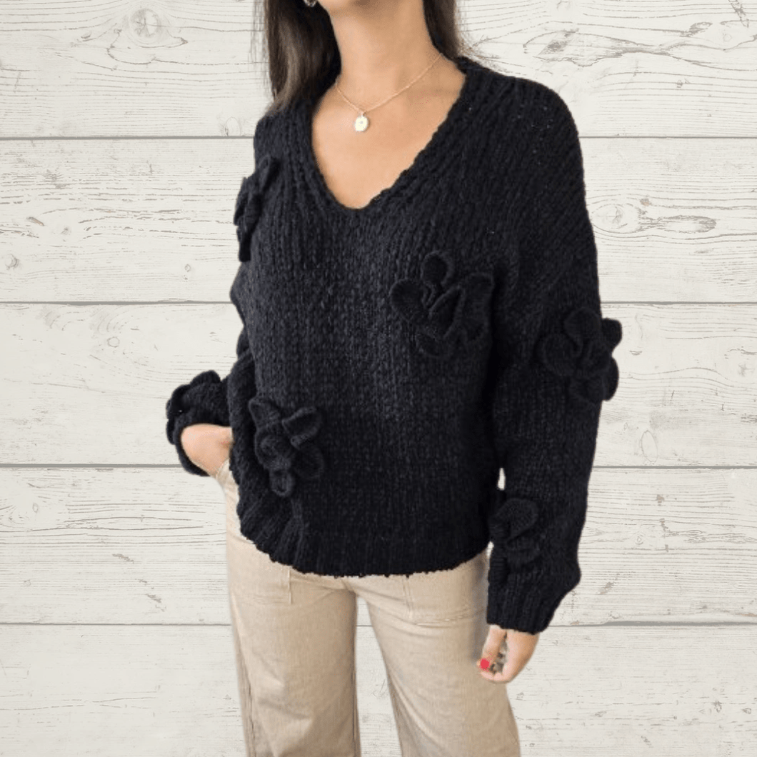 Sweater Flores Crochet, color Negro