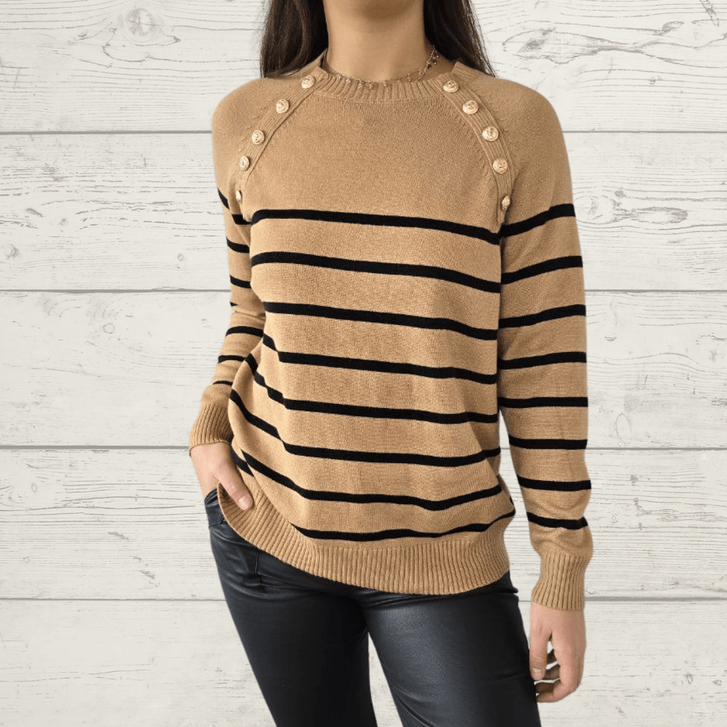 Sweater Rayado, fondo Camel