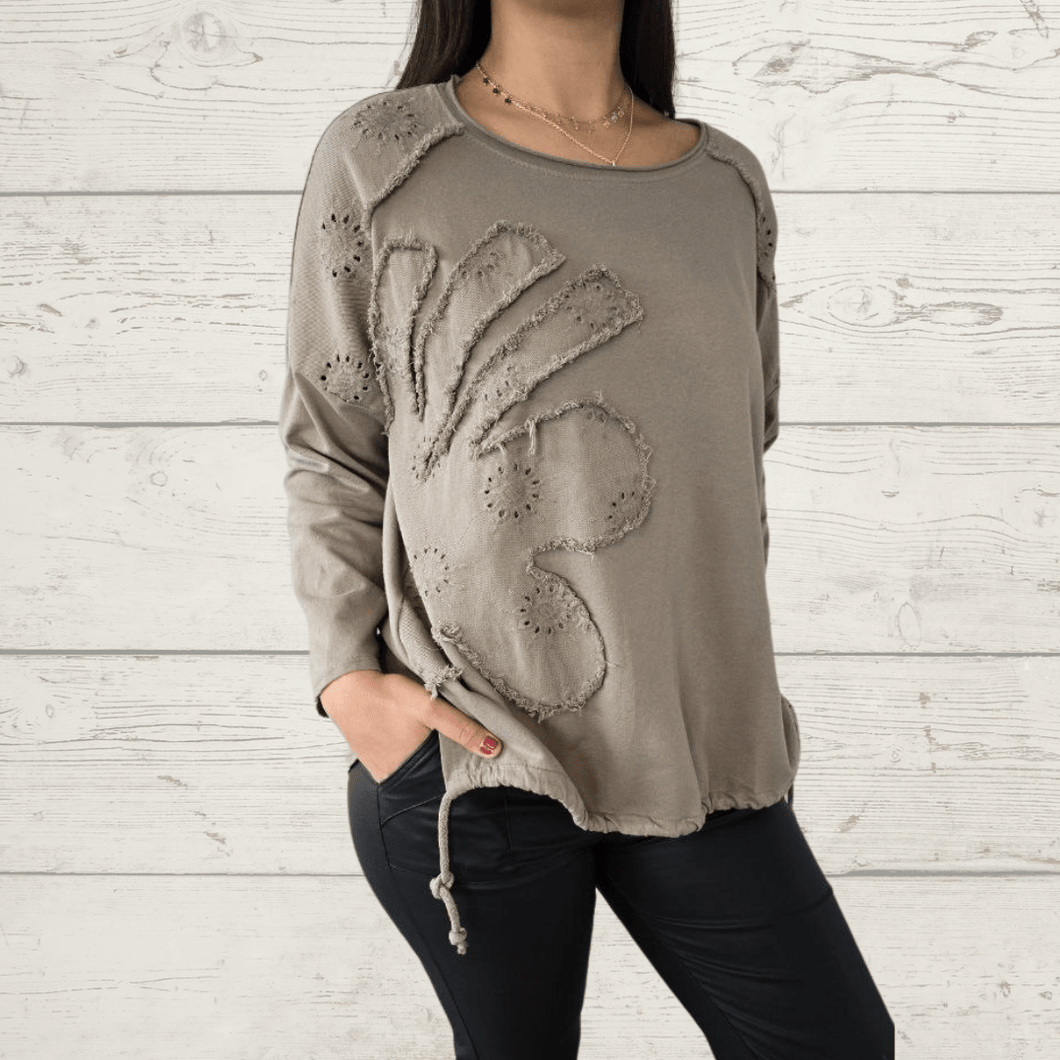 Polerón Italiano Bordado, color Taupe