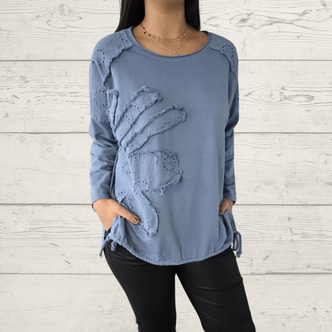 Polerón Italiano Bordado, color Azul Jeans