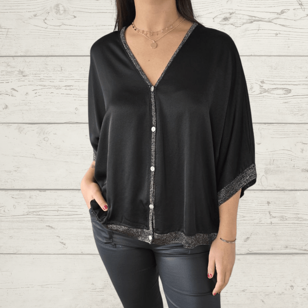 Blusa Italiana tipo kimono, color Negro