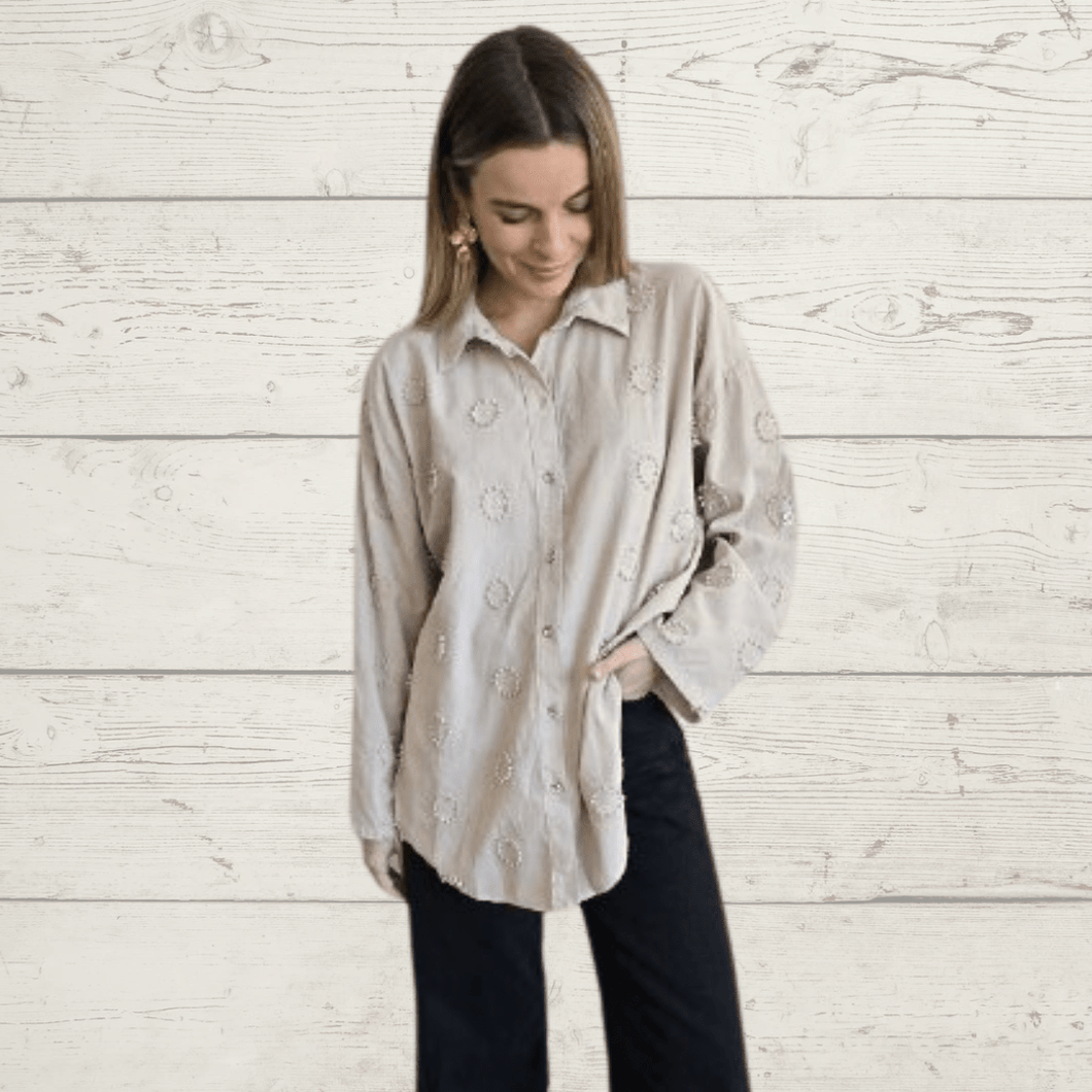 Blusa Italian bordada, color Beige