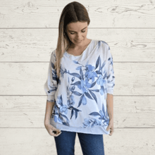 Cargar imagen en el visor de la galería, Sweater Italiano estampado flores con polera, fondo Blanco
