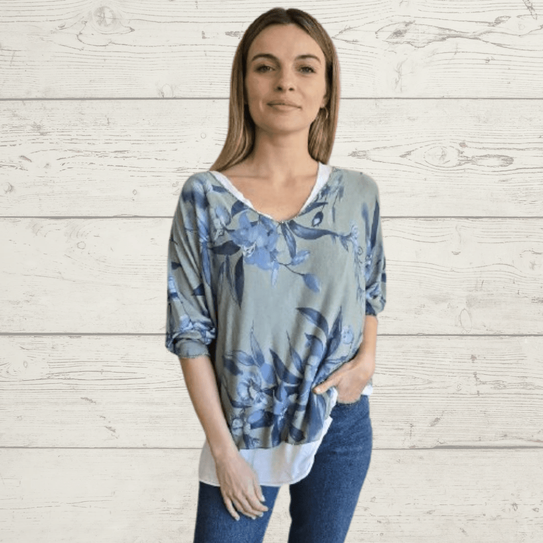 Sweater Italiano estampado con polera, fondo Verde