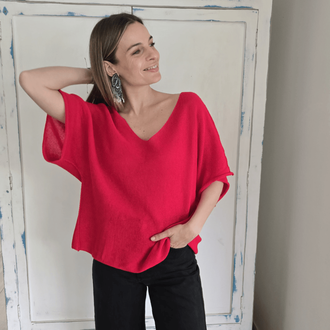 Sweater Italiano manga 3/4, color Rojo