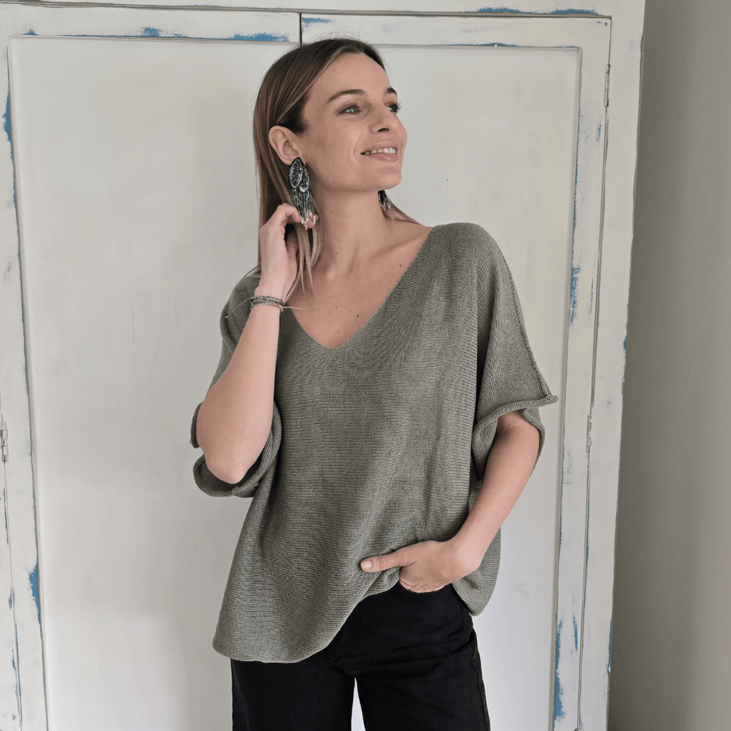 Sweater Italiano manga 3/4, color Verde Musgo
