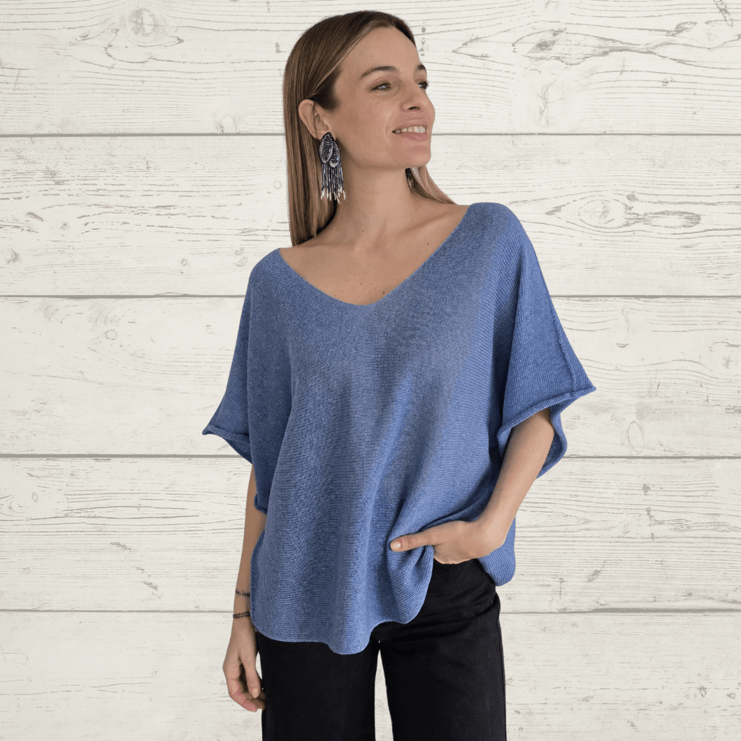 Sweater Italiano manga 3/4, color Azul Jeans