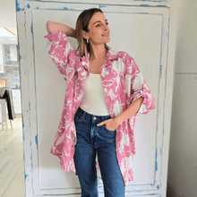 Cargar imagen en el visor de la galería, Vestido/ Blusón Italiano estampado, color Rosado con Blanco
