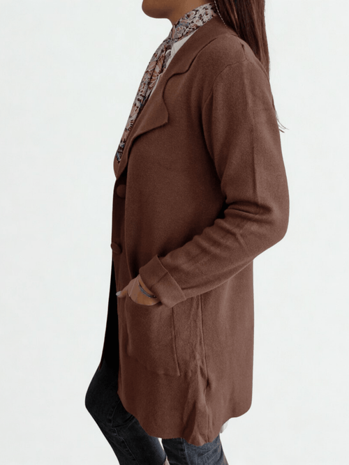 Abrigo tipo lanilla manga larga, color chocolate