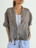 Chaqueta Bomber Italiana 100% Lino, color Taupe