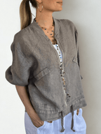 Chaqueta Bomber Italiana 100% Lino, color Taupe