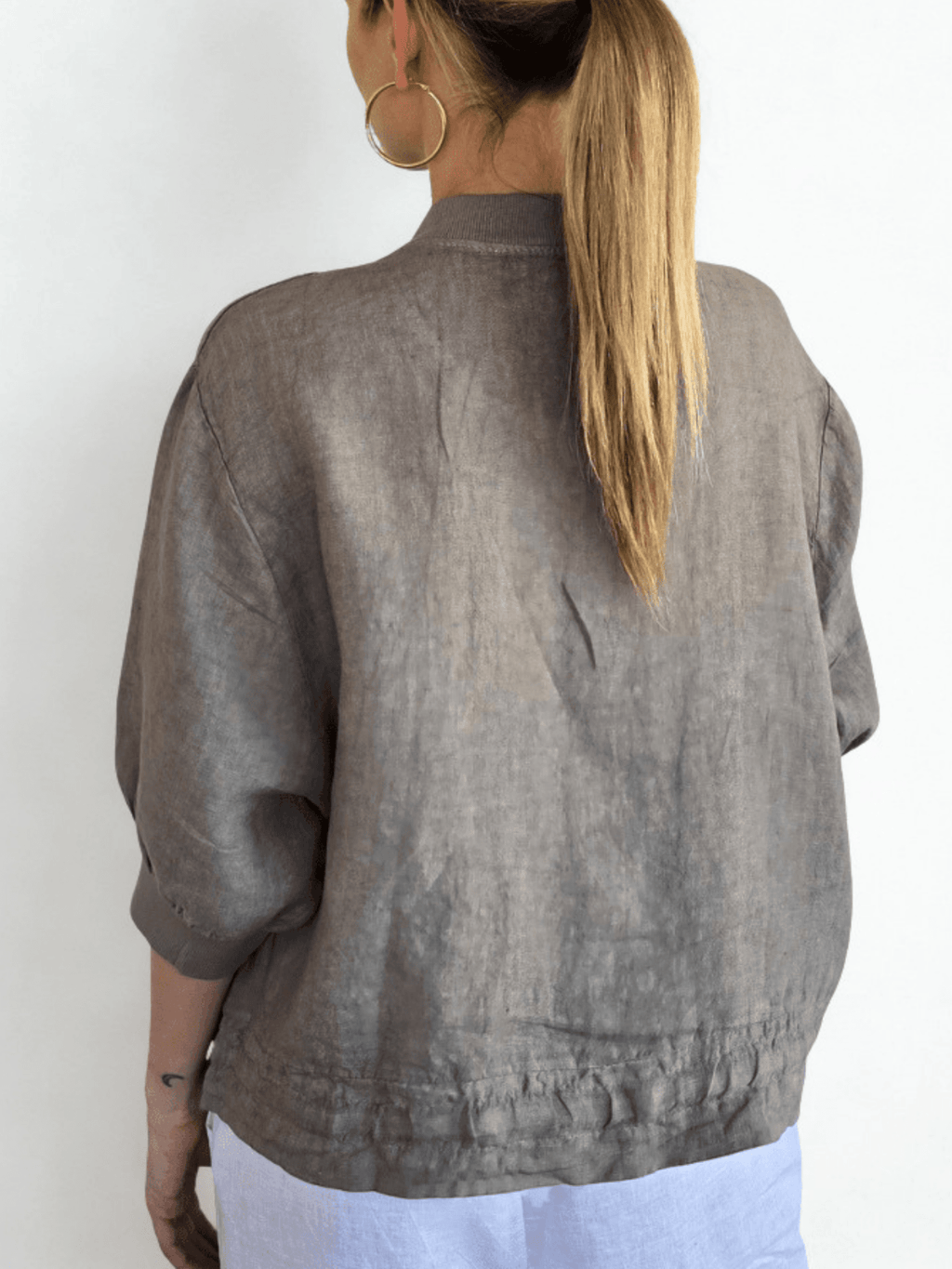 Chaqueta Bomber Italiana 100% Lino, color Taupe