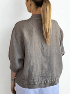 Chaqueta Bomber Italiana 100% Lino, color Taupe