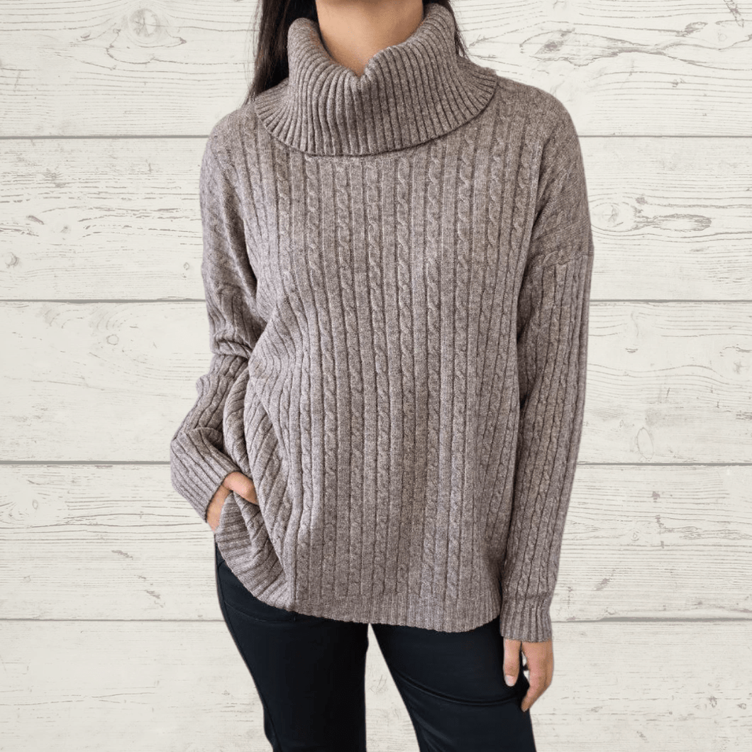 Sweater Trenzado, color Taupe