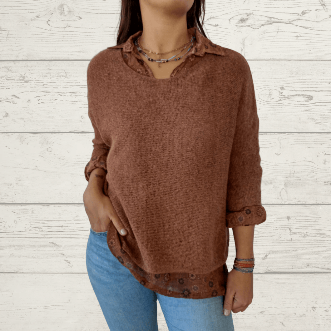Sweater Italiano con blusa, color Camel