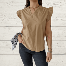 Cargar imagen en el visor de la galería, Blusa Italiana vuelo mangas, color tostado
