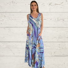 Cargar imagen en el visor de la galería, Vestido Largo estampado, fondo Celeste
