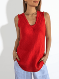 Blusa Italiana sin mangas desflecada, color Rojo