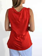 Blusa Italiana sin mangas desflecada, color Rojo
