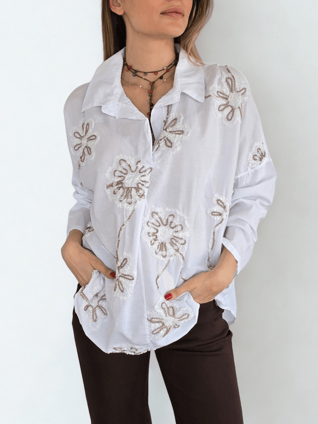 Blusa Italiana Bordada, color Blanco