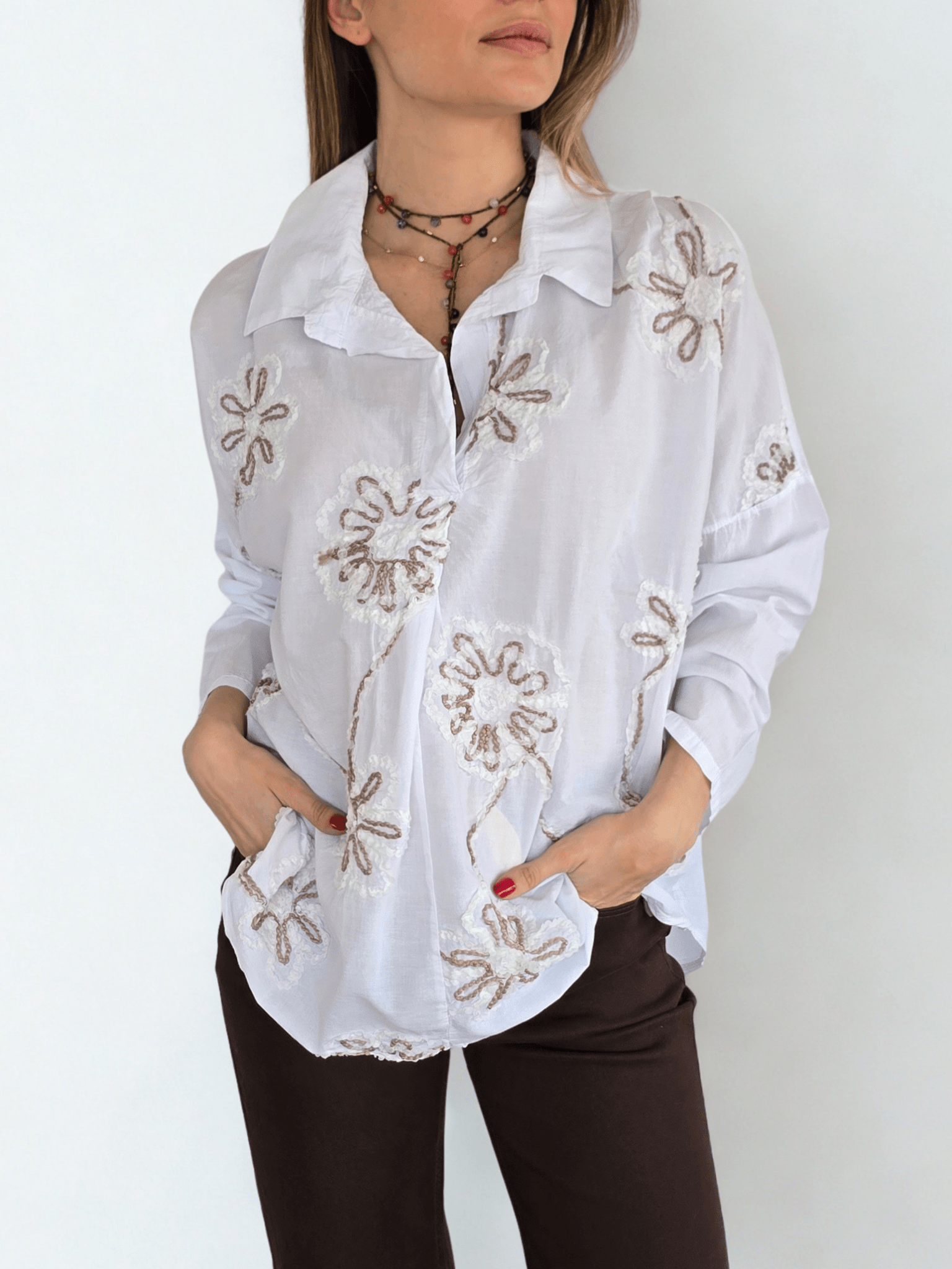 Blusa Italiana Bordada, color Blanco